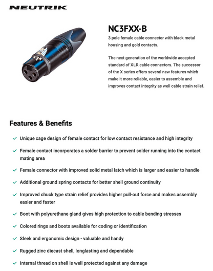 XLR CONNECTOR - NEUTRUK - NC3FXX-B