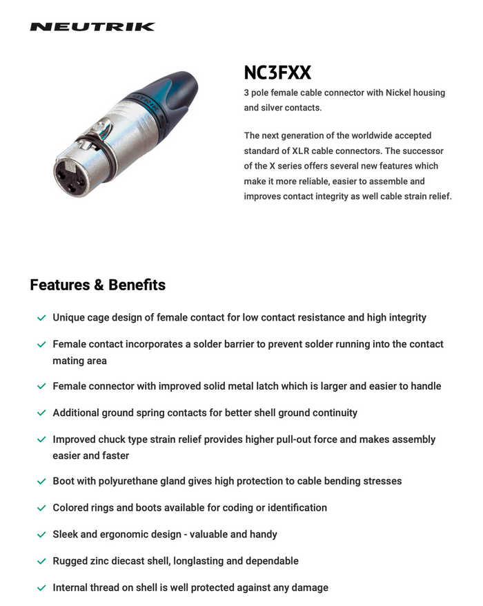 XLR FEMALE CONNECTOR - NEUTRIK - NC3FXX